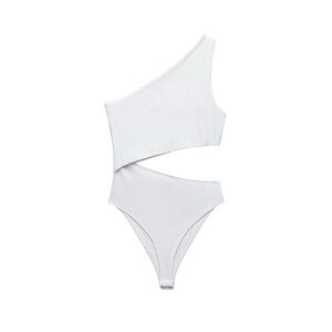 Zara White Cut-out Asymmetrical Bodysuit
